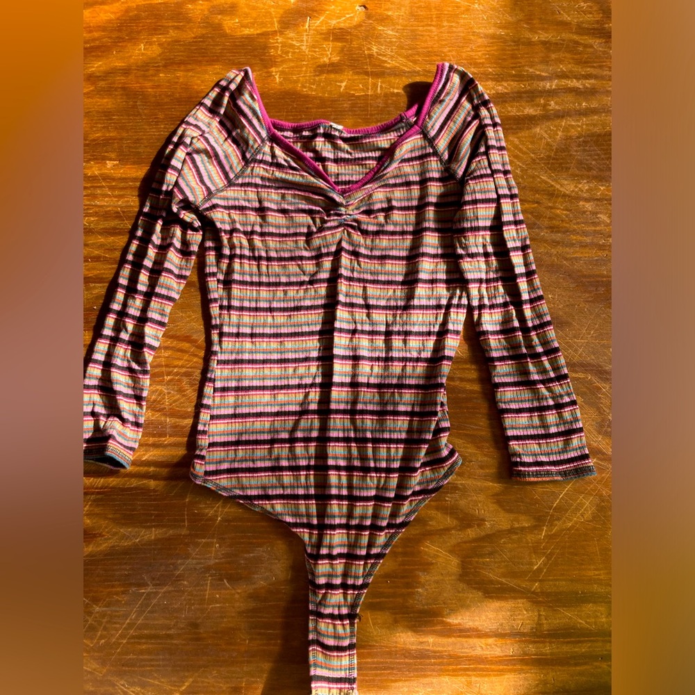 FREE PEOPLE STRIPED SWEETHEART NECK BODYSUIT XS